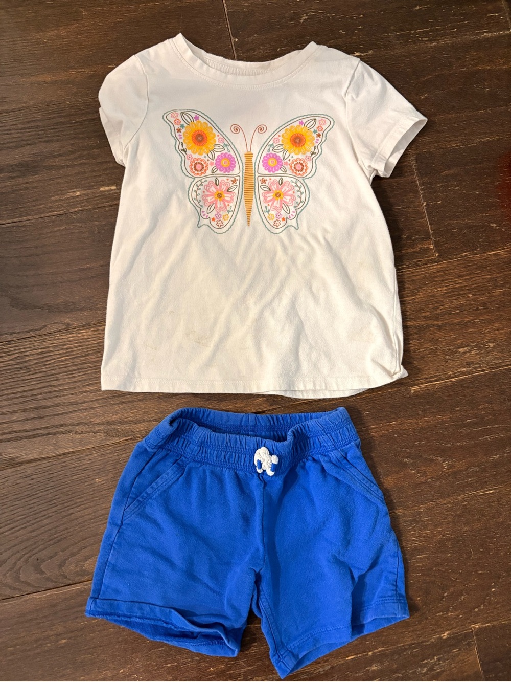 Blue Elastic Waist Cotton Shorts and cute butterfly top